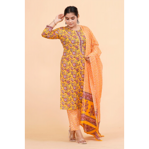 Prime Quality Pure Cotton Printed Straight Kurti Pant with Malmal Cotton Dupatta - KC201640