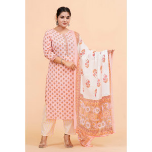 Prime Quality Pure Cotton Printed Straight Kurti Pant with Malmal Cotton Dupatta - KC201644