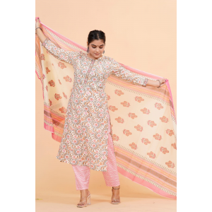 Prime Quality Pure Cotton Printed Straight Kurti Pant with Malmal Cotton Dupatta - KC201650