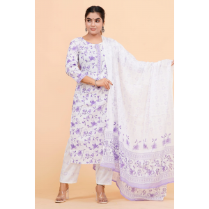 Prime Quality Pure Cotton Printed Straight Kurti Pant with Malmal Cotton Dupatta - KC201651