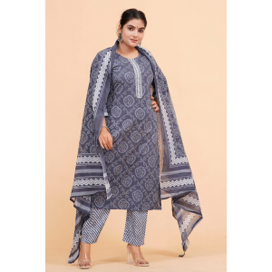 Prime Quality Pure Cotton Printed Straight Kurti Pant with Malmal Cotton Dupatta - KC201653