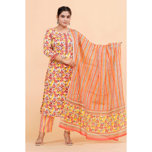 Prime Quality Pure Cotton Printed Straight Kurti Pant with Malmal Cotton Dupatta - KC201655