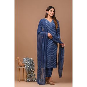 Alluring Readymade Hand Block Printed Cotton Suit Set - KC410011