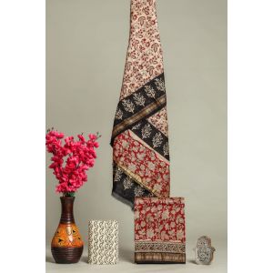 Hand Block Printed Maheshwari Silk Suit - KC420016