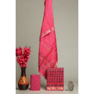 Hand Block Printed Maheshwari Silk Suit - KC420048