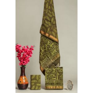 Hand Block Printed Maheshwari Silk Suit - KC420059