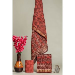 Hand Block Printed Maheshwari Silk Suit - KC420061