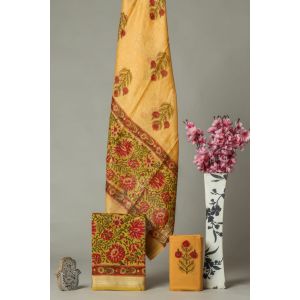 Hand Block Printed Maheshwari Silk Suit - KC420067