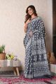 Beautiful Hand Block Print Malmal Cotton Saree with Blouse - KC100317
