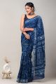 Beautiful Hand Block Print Malmal Cotton Saree with Blouse - KC100396