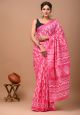 Beautiful Malmal Cotton Jaipuri Print Saree with Blouse - KC111148