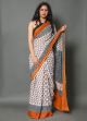 Beautiful Malmal Cotton Jaipuri Print Saree with Blouse - KC111155