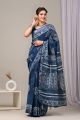 Linen Cotton Saree with Beautiful Silver Zari Border - KC180101