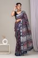 Linen Cotton Saree with Beautiful Silver Zari Border - KC180182