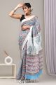 Linen Cotton Saree with Beautiful Silver Zari Border - KC180205