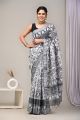 Linen Cotton Saree with Beautiful Silver Zari Border - KC180228