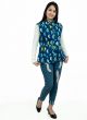 KC190037 - Printed Cotton Quilted Reversible Jacket for Ladies (Blue)
