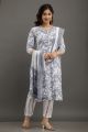 Beautiful Cotton Printed Embroidery Work Kurti Pant with Malmal Dupatta - KC201457