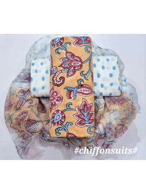 Premium Quality Hand Block Printed Cotton Dress Material with Chiffon Dupatta - KC011131