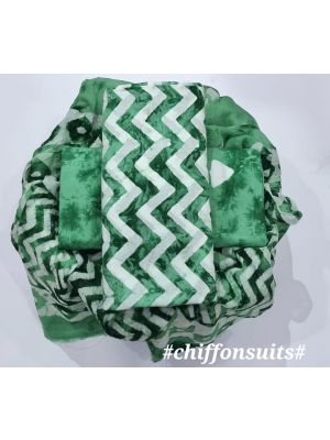 Premium Quality Hand Block Printed Cotton Dress Material with Chiffon Dupatta - KC011136