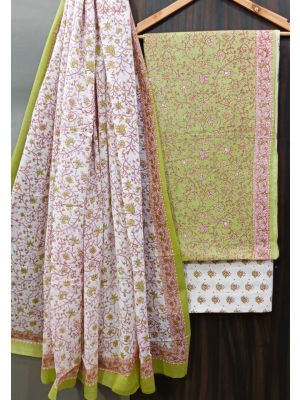 Premium Quality Hand Block Printed Cotton Dress Material with Cotton Dupatta - KC021394