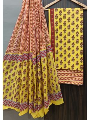 Premium Quality Hand Block Printed Cotton Dress Material with Cotton Dupatta - KC021426