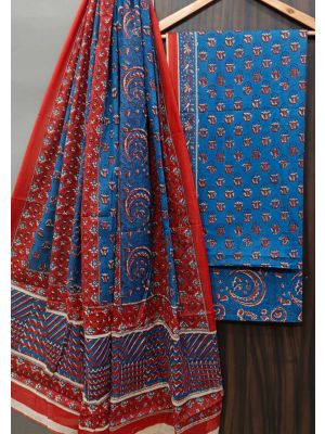 Premium Quality Hand Block Printed Cotton Dress Material with Cotton Dupatta - KC021431