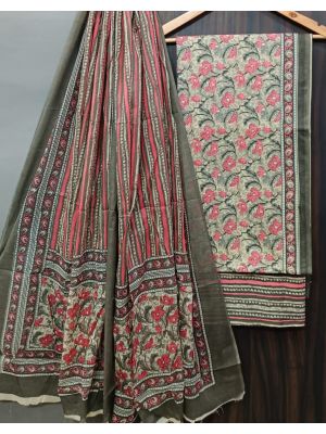 Premium Quality Hand Block Printed Cotton Dress Material with Cotton Dupatta - KC021435