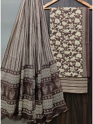 Premium Quality Hand Block Printed Cotton Dress Material with Cotton Dupatta - KC021450