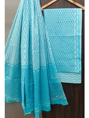 Premium Quality Hand Block Printed Cotton Dress Material with Cotton Dupatta - KC021451