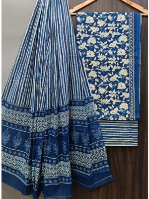 Premium Quality Hand Block Printed Cotton Dress Material with Cotton Dupatta - KC021457