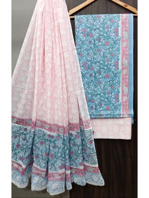Premium Quality Hand Block Printed Cotton Dress Material with Cotton Dupatta - KC021459