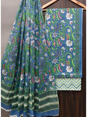 Premium Quality Hand Block Printed Cotton Dress Material with Cotton Dupatta - KC021464