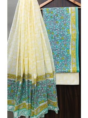 Premium Quality Hand Block Printed Cotton Dress Material with Cotton Dupatta - KC021482