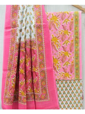 Jaipuri Print Pure Cotton Dress Material with Malmal Cotton Dupatta - KC021614