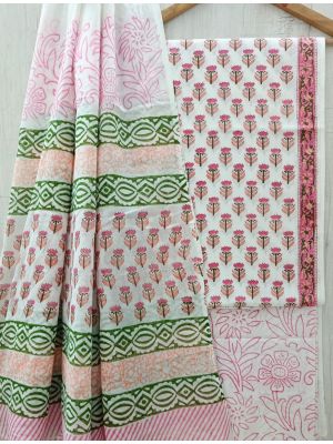 Jaipuri Print Pure Cotton Dress Material with Malmal Cotton Dupatta - KC021623