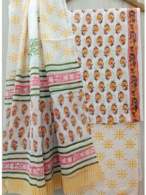 Jaipuri Print Pure Cotton Dress Material with Malmal Cotton Dupatta - KC021645