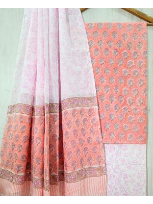 Jaipuri Print Pure Cotton Dress Material with Malmal Cotton Dupatta - KC021648