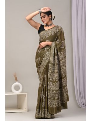 Beautiful Hand Block Printed Malmal Cotton Saree - KC100583