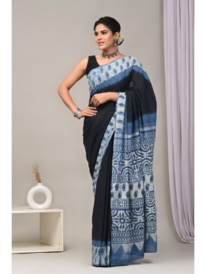 Beautiful Hand Block Printed Malmal Cotton Saree - KC100584