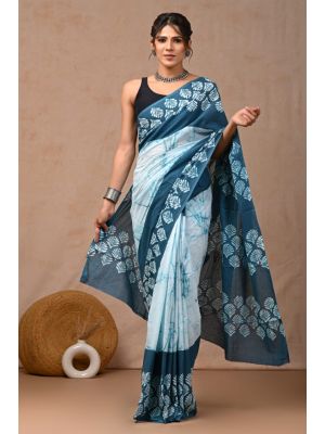 Beautiful Hand Block Printed Malmal Cotton Saree - KC100589