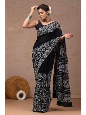 Beautiful Hand Block Printed Malmal Cotton Saree - KC100591