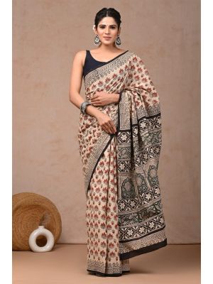 Beautiful Hand Block Printed Malmal Cotton Saree - KC100592