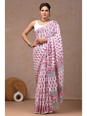 Beautiful Hand Block Printed Malmal Cotton Saree - KC100593