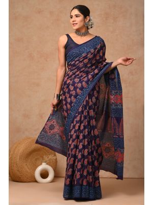 Beautiful Hand Block Printed Malmal Cotton Saree - KC100597