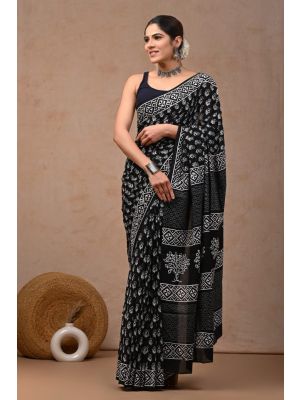 Beautiful Hand Block Printed Malmal Cotton Saree - KC100601