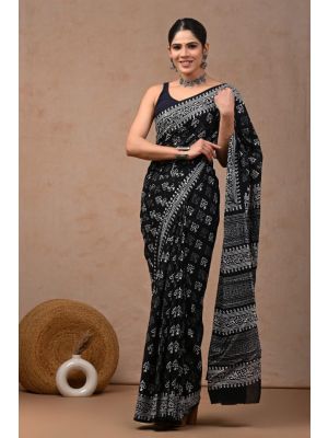 Beautiful Hand Block Printed Malmal Cotton Saree - KC100605