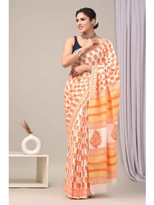 Beautiful Hand Block Printed Malmal Cotton Saree - KC100606