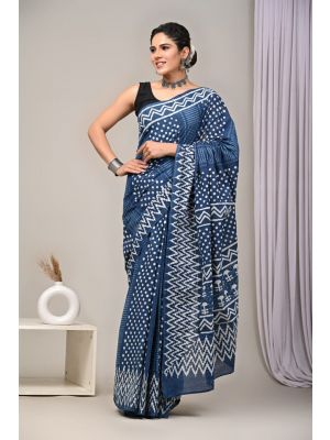 Beautiful Hand Block Printed Malmal Cotton Saree - KC100607