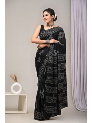 Beautiful Hand Block Printed Malmal Cotton Saree - KC100610